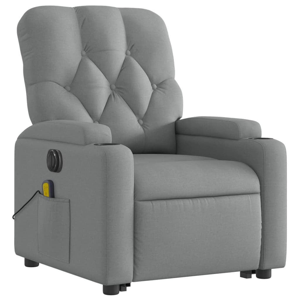 vidaXL Electric Stand up Massage Recliner Chair Light Gray Fabric-1