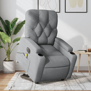 vidaXL Electric Stand up Massage Recliner Chair Light Gray Fabric-0