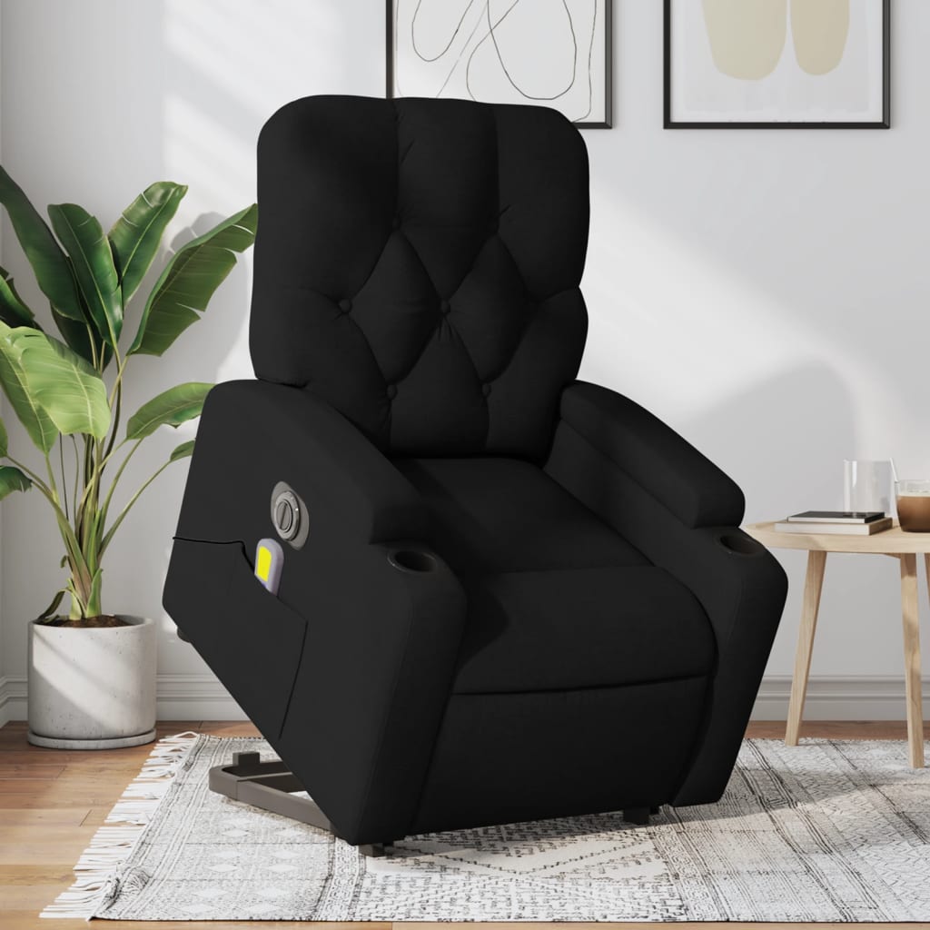 vidaXL Electric Stand up Massage Recliner Chair Black Fabric-0