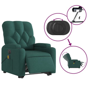 vidaXL Electric Stand up Massage Recliner Chair Dark Green Fabric-3