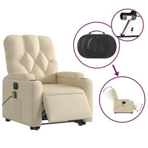 vidaXL Electric Stand up Massage Recliner Chair Cream Fabric-3