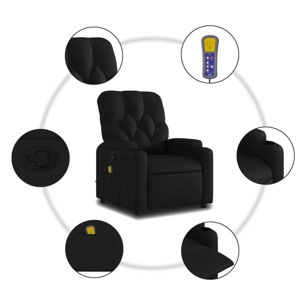 vidaXL Massage Recliner Chair Black Faux Leather-4