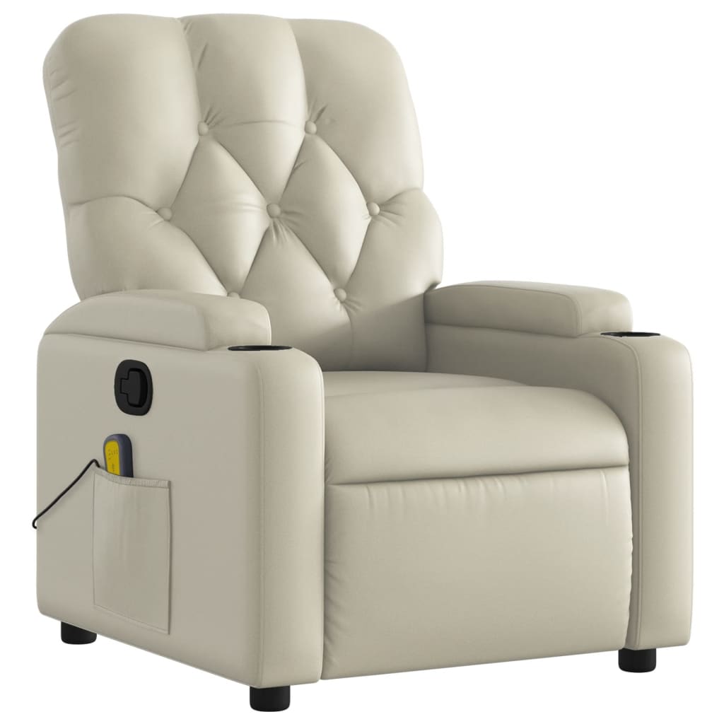 vidaXL Massage Recliner Chair Cream Faux Leather-1