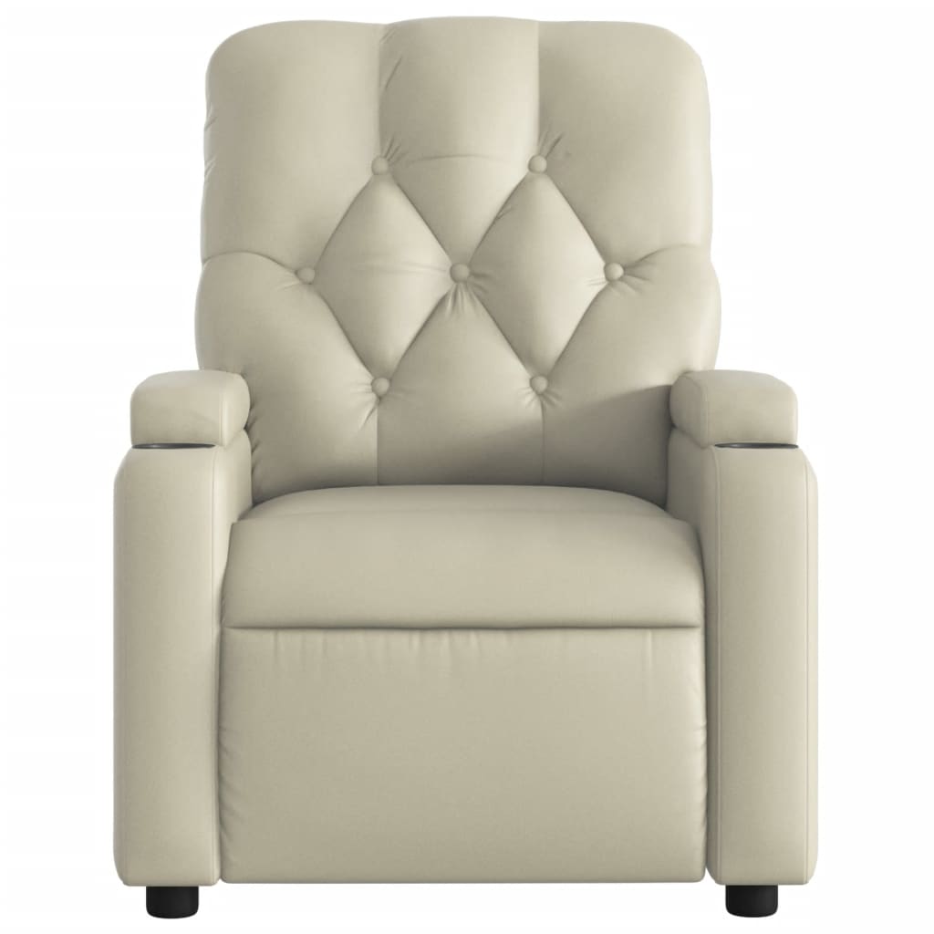 vidaXL Massage Recliner Chair Cream Faux Leather-5