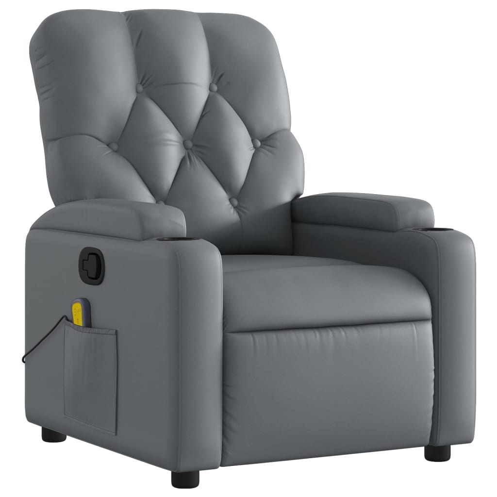 vidaXL Massage Recliner Chair Gray Faux Leather-1