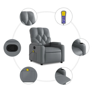 vidaXL Massage Recliner Chair Gray Faux Leather-4