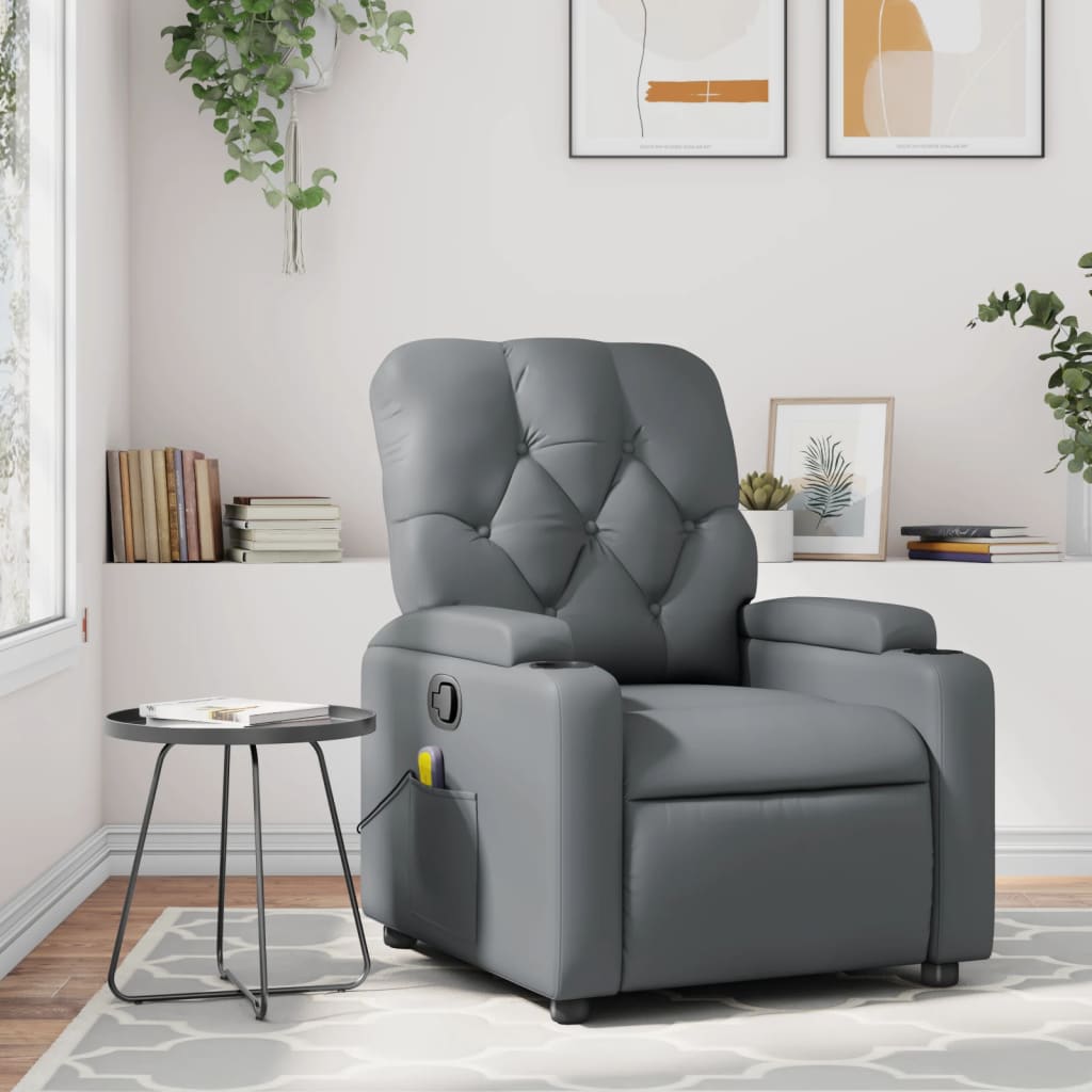 vidaXL Massage Recliner Chair Gray Faux Leather-0