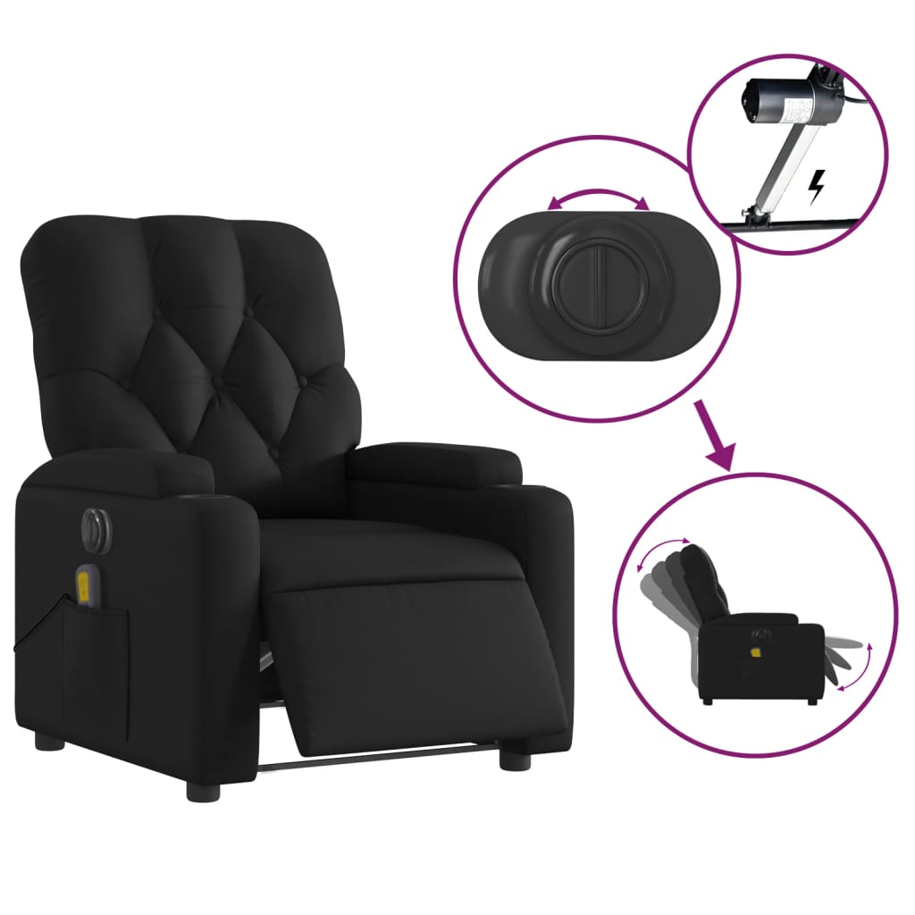 vidaXL Electric Massage Recliner Chair Black Faux Leather-3