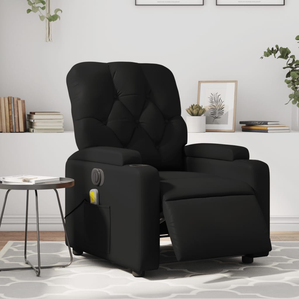 vidaXL Electric Massage Recliner Chair Black Faux Leather-0