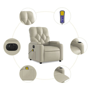 vidaXL Electric Massage Recliner Chair Cream Faux Leather-7