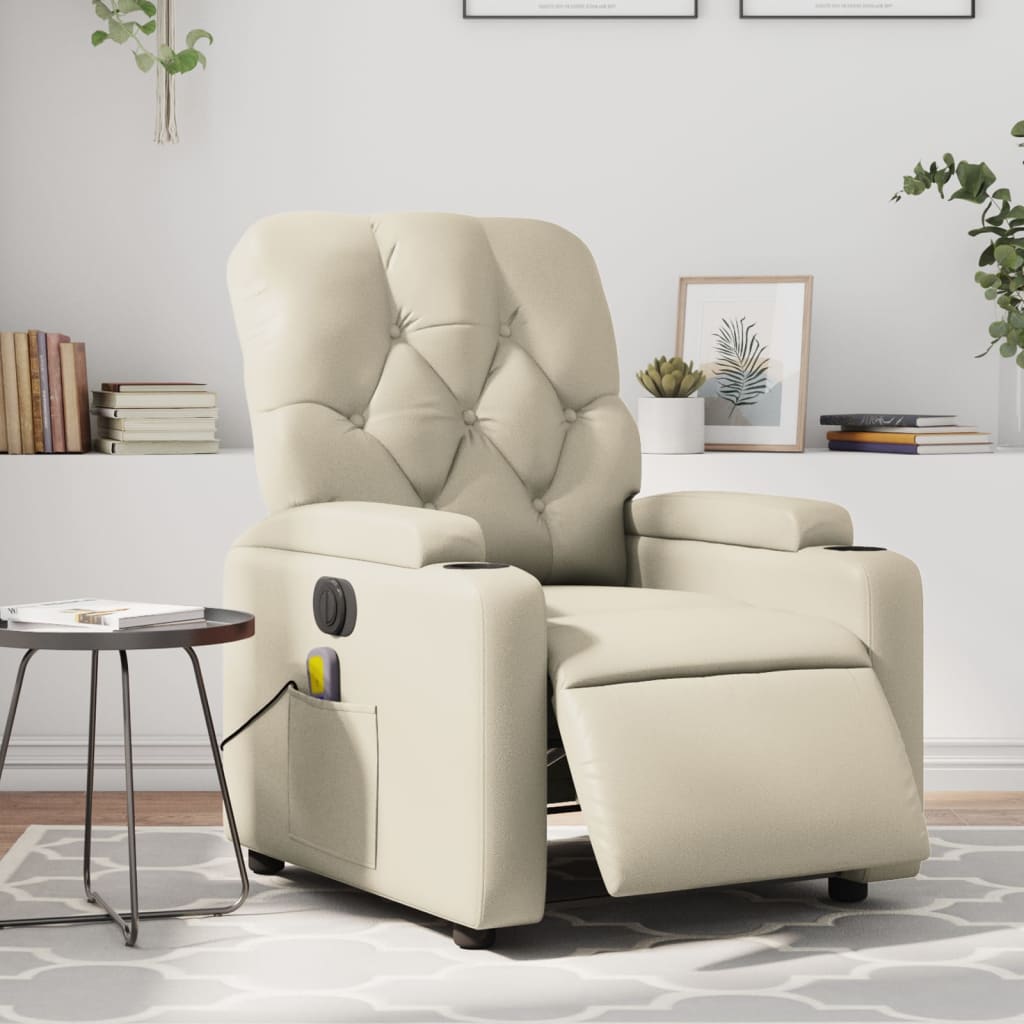 vidaXL Electric Massage Recliner Chair Cream Faux Leather-0