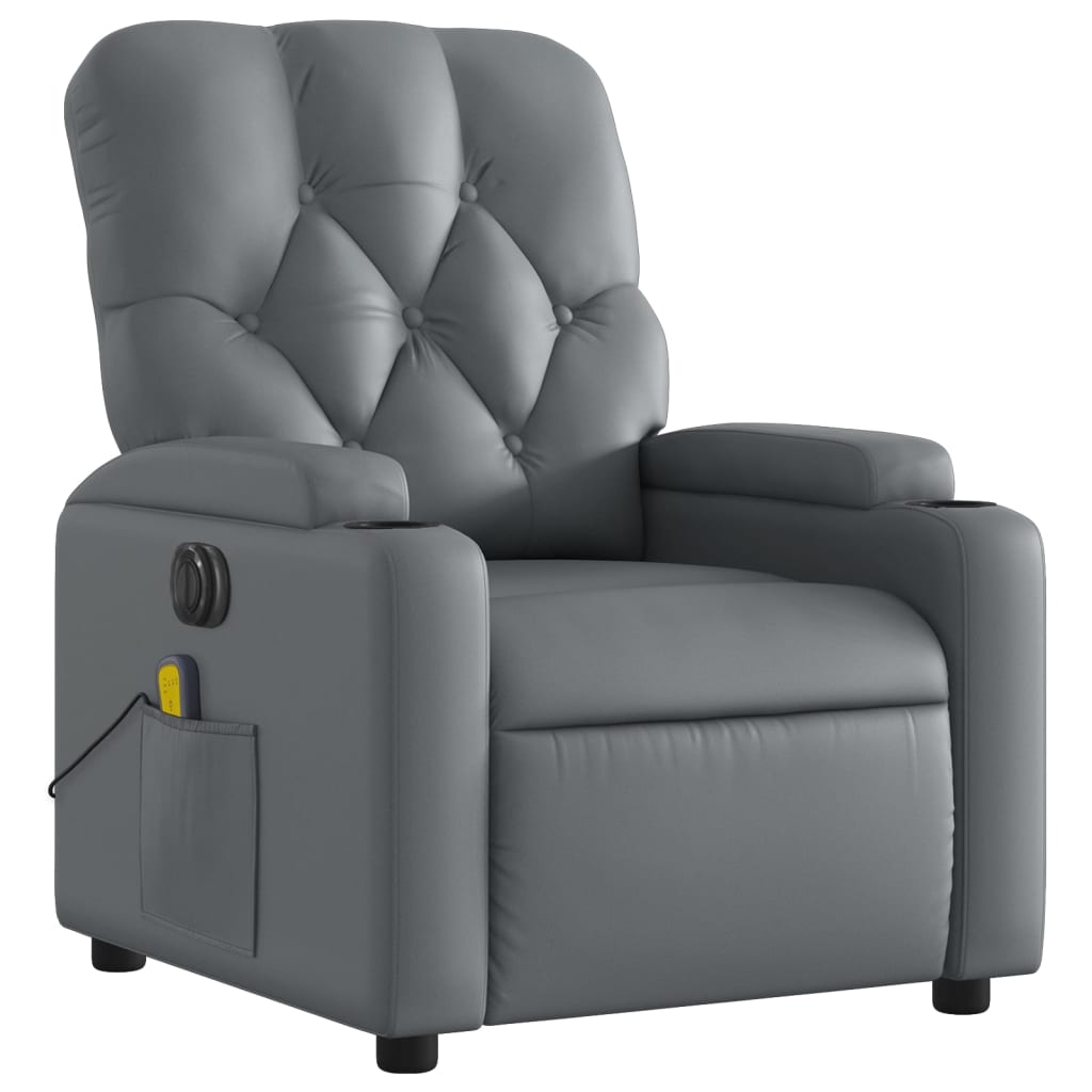 vidaXL Electric Massage Recliner Chair Gray Faux Leather-1