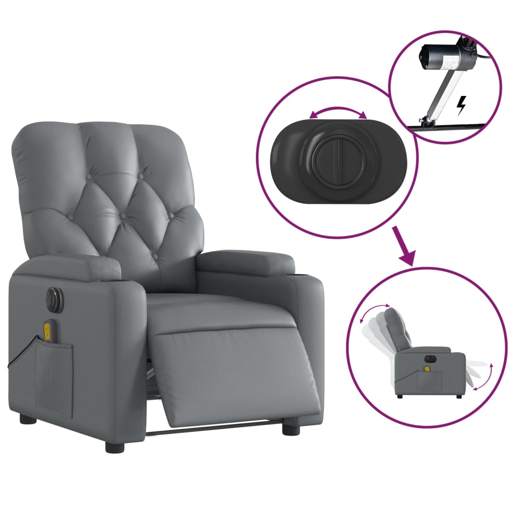 vidaXL Electric Massage Recliner Chair Gray Faux Leather-6