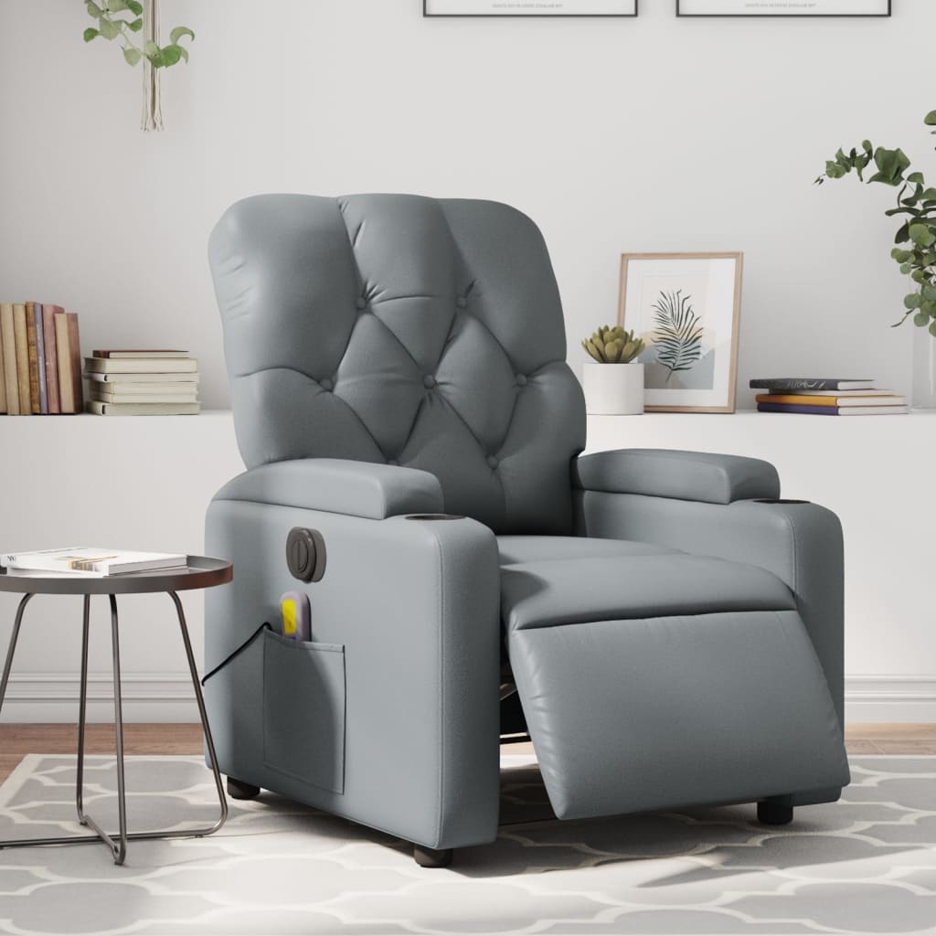 vidaXL Electric Massage Recliner Chair Gray Faux Leather-0