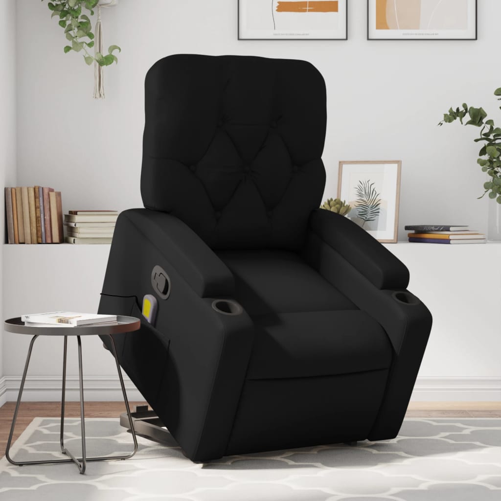 vidaXL Stand up Massage Recliner Chair Black Faux Leather-0