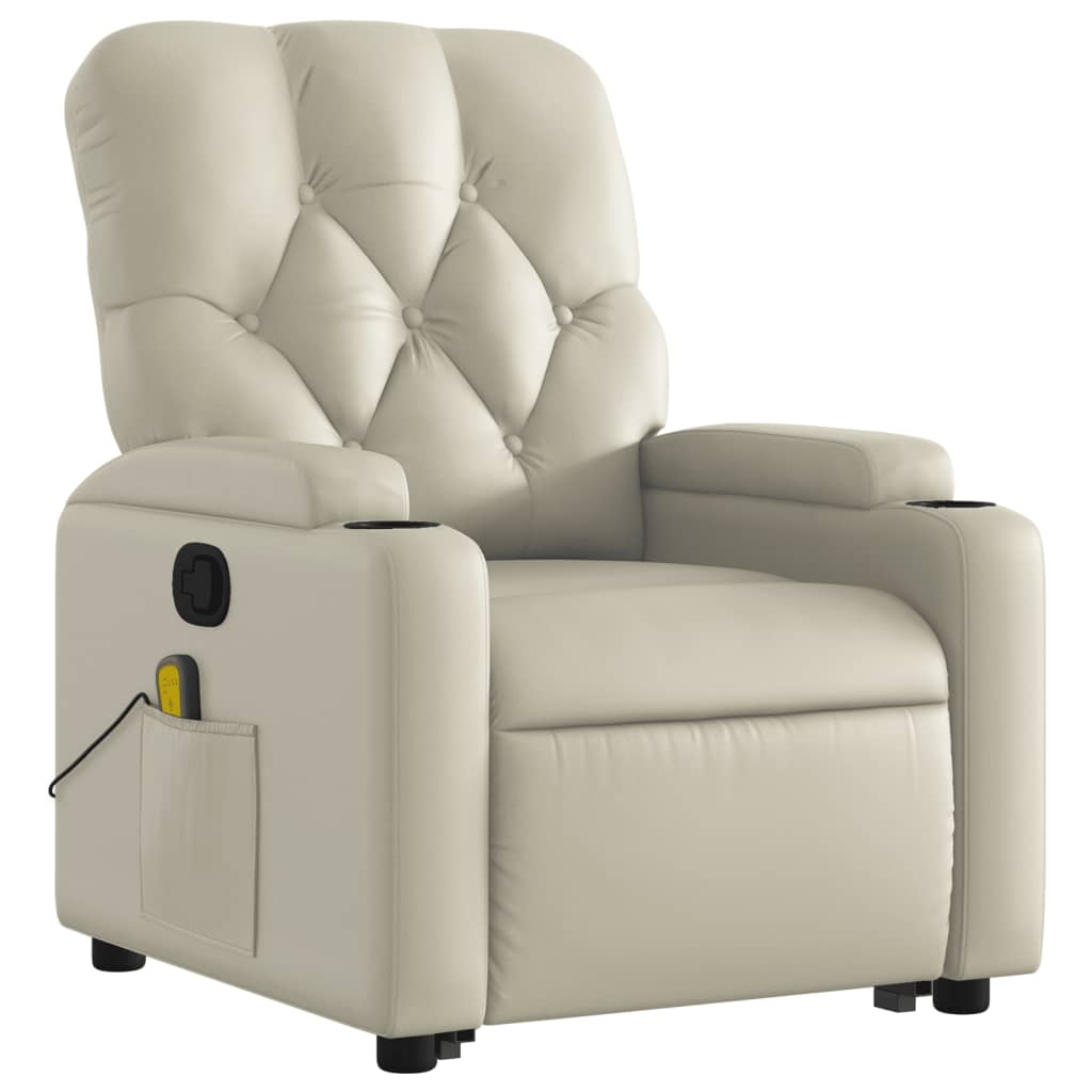 vidaXL Stand up Massage Recliner Chair Cream Faux Leather-1