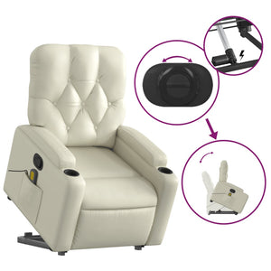 vidaXL Stand up Massage Recliner Chair Cream Faux Leather-3