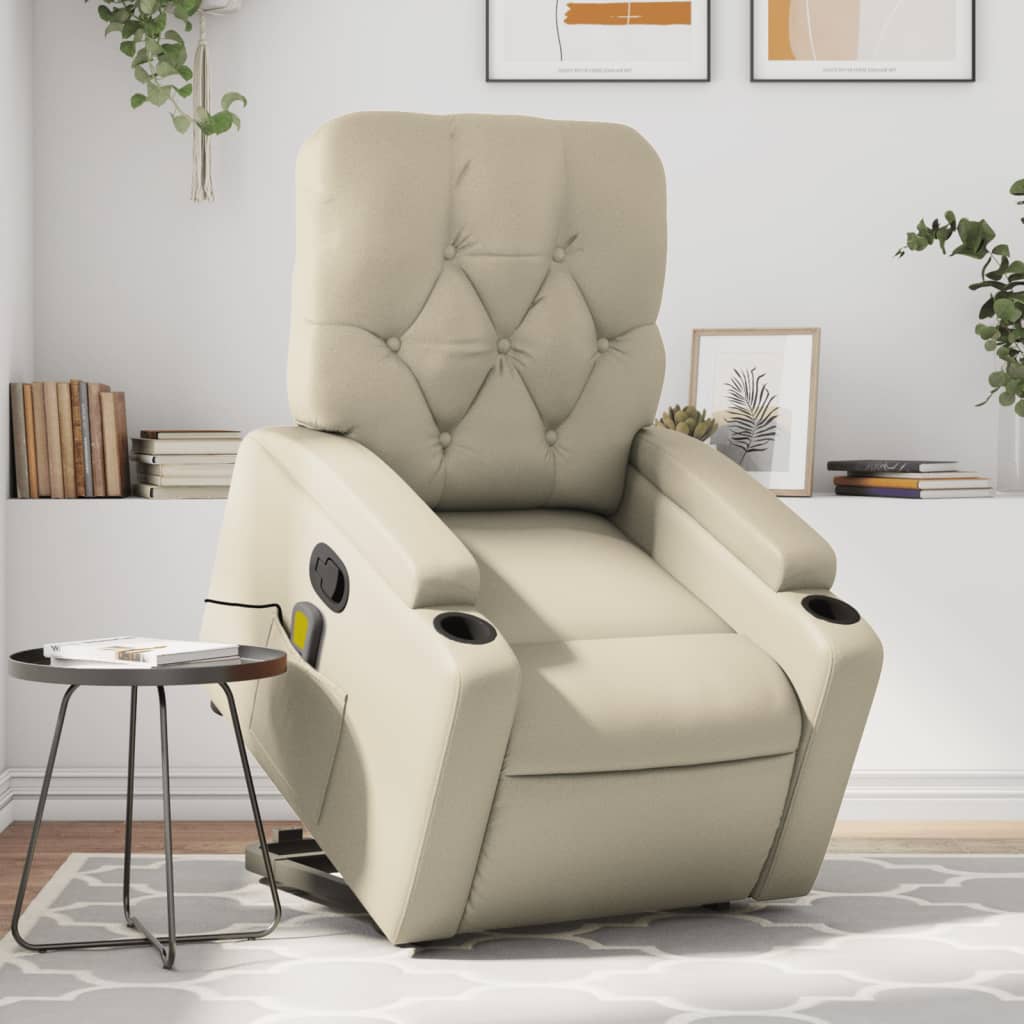 vidaXL Stand up Massage Recliner Chair Cream Faux Leather-0