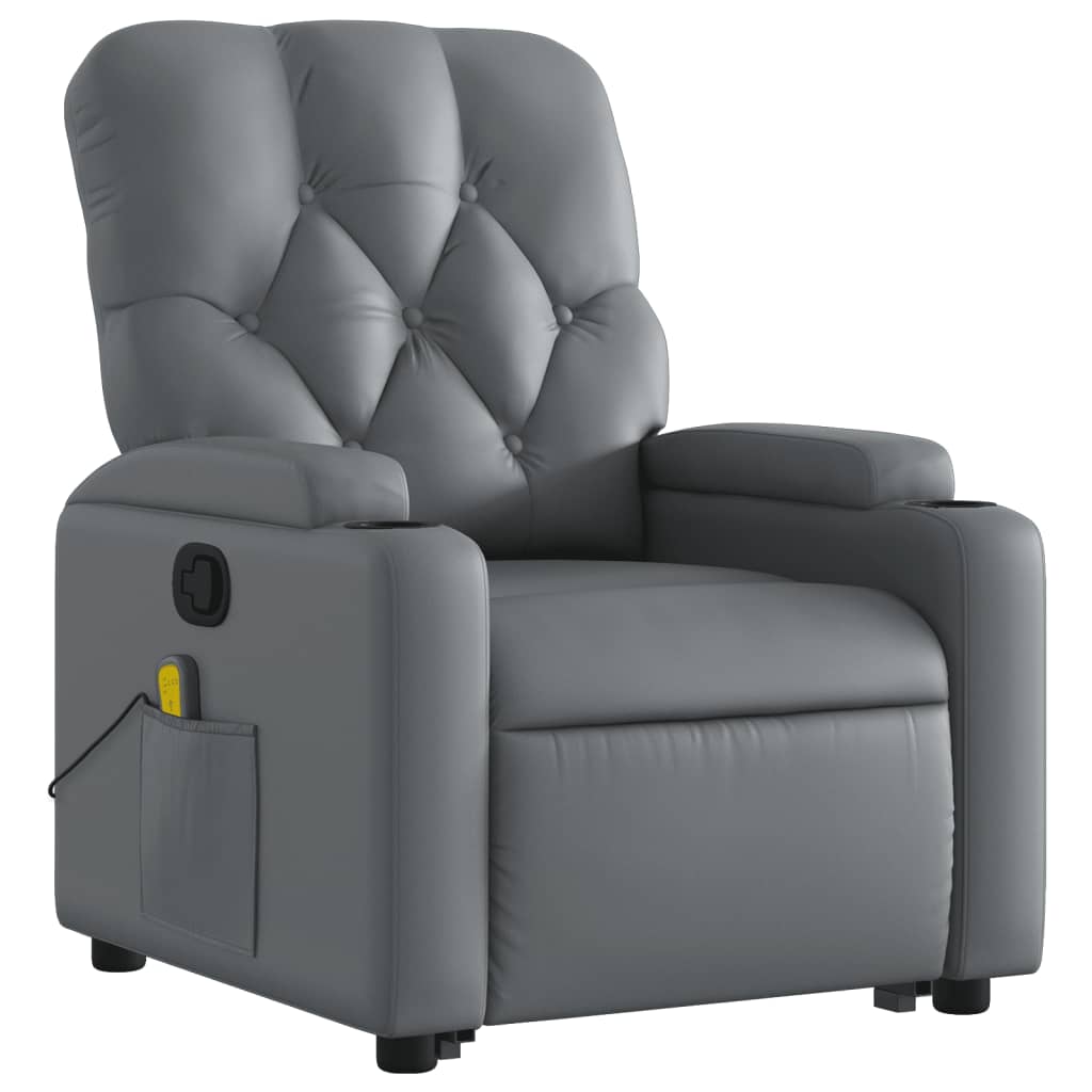 vidaXL Stand up Massage Recliner Chair Gray Faux Leather-1