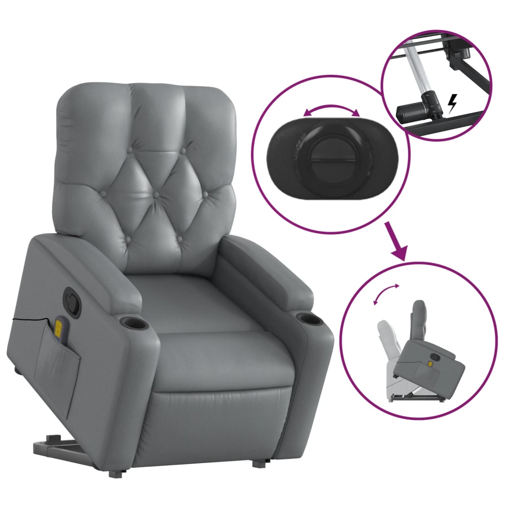 vidaXL Stand up Massage Recliner Chair Gray Faux Leather-3