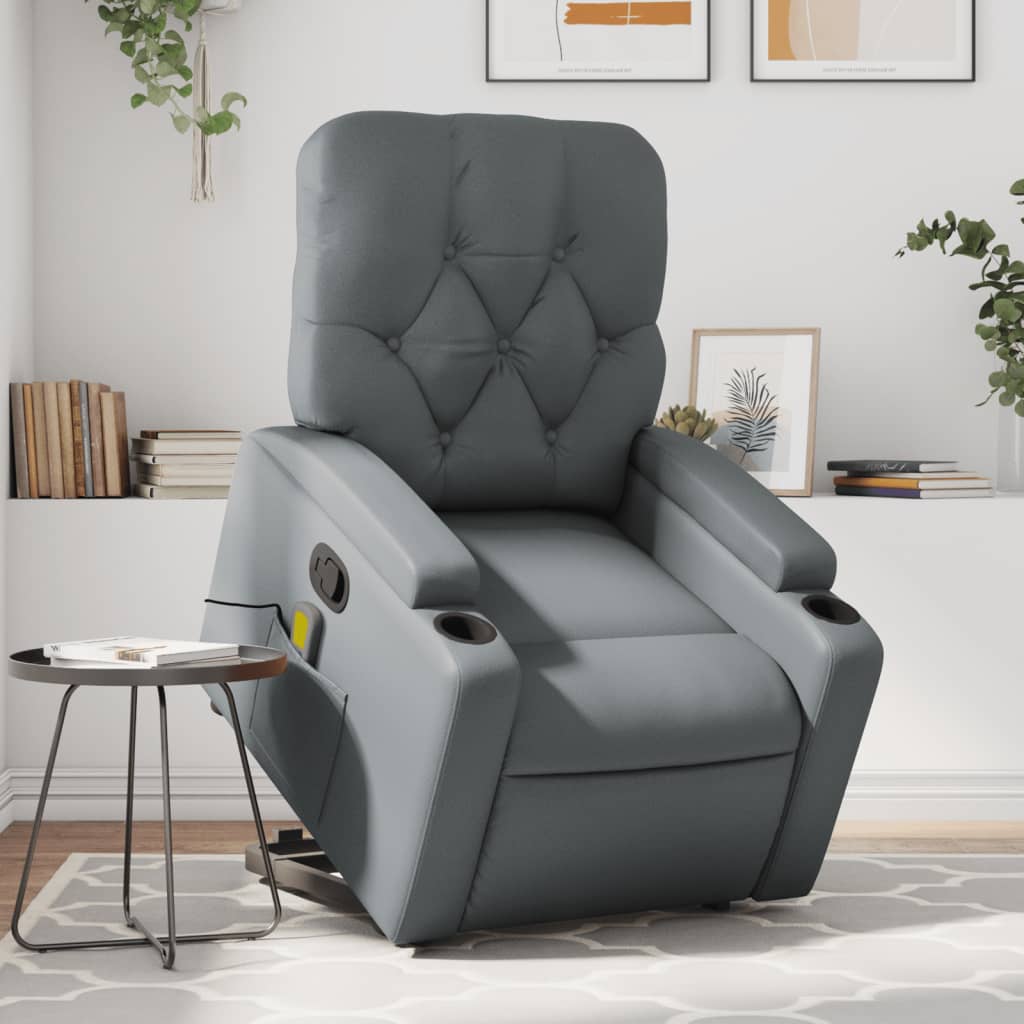 vidaXL Stand up Massage Recliner Chair Gray Faux Leather-0