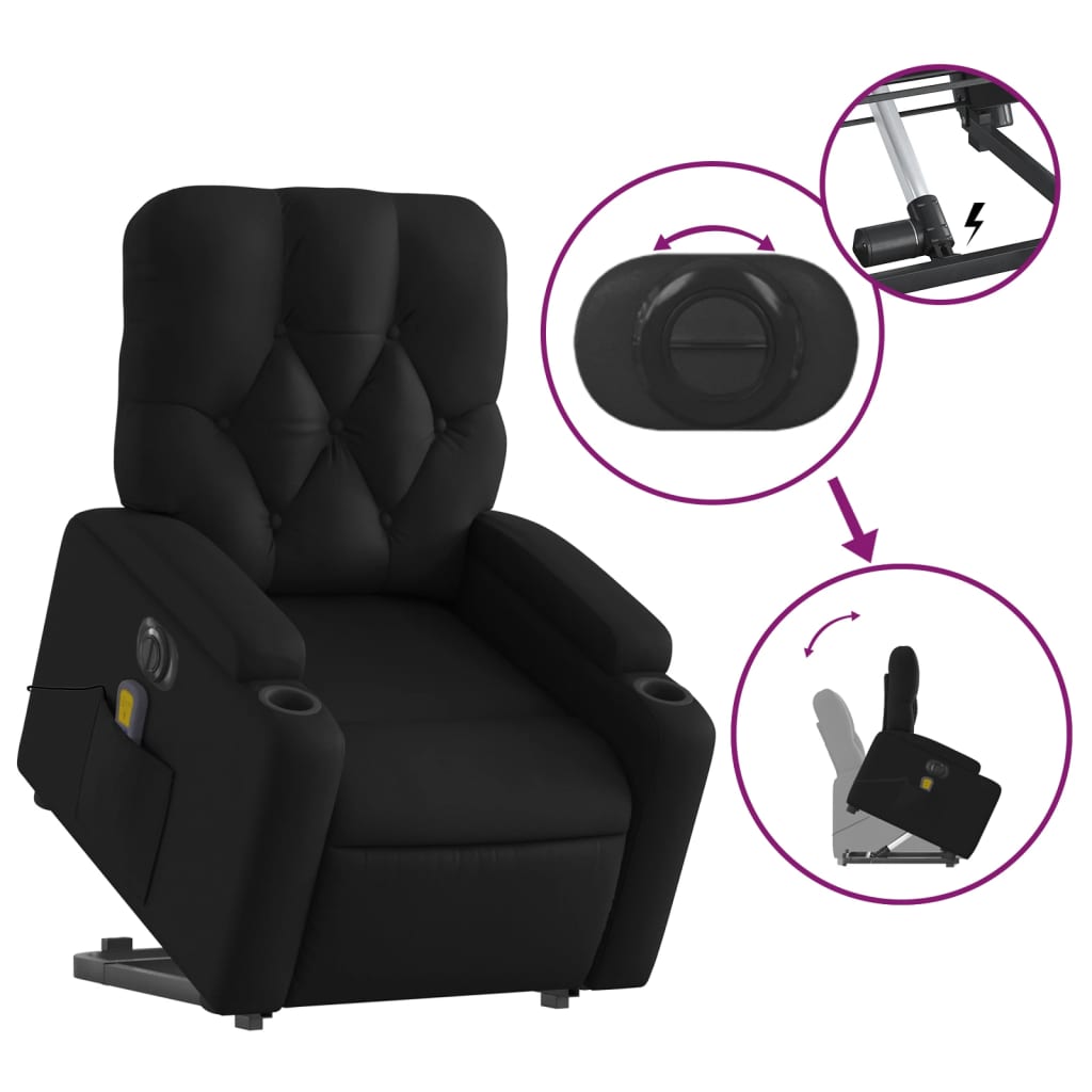 vidaXL Electric Stand up Massage Recliner Chair Black Faux Leather-7