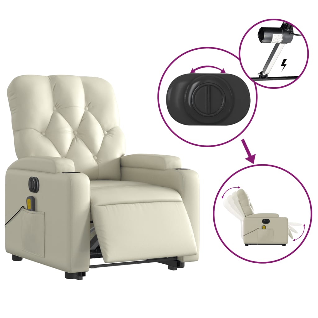 vidaXL Electric Stand up Massage Recliner Chair Cream Faux Leather-3