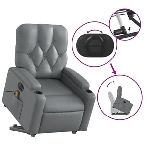 vidaXL Electric Stand up Massage Recliner Chair Gray Faux Leather-7