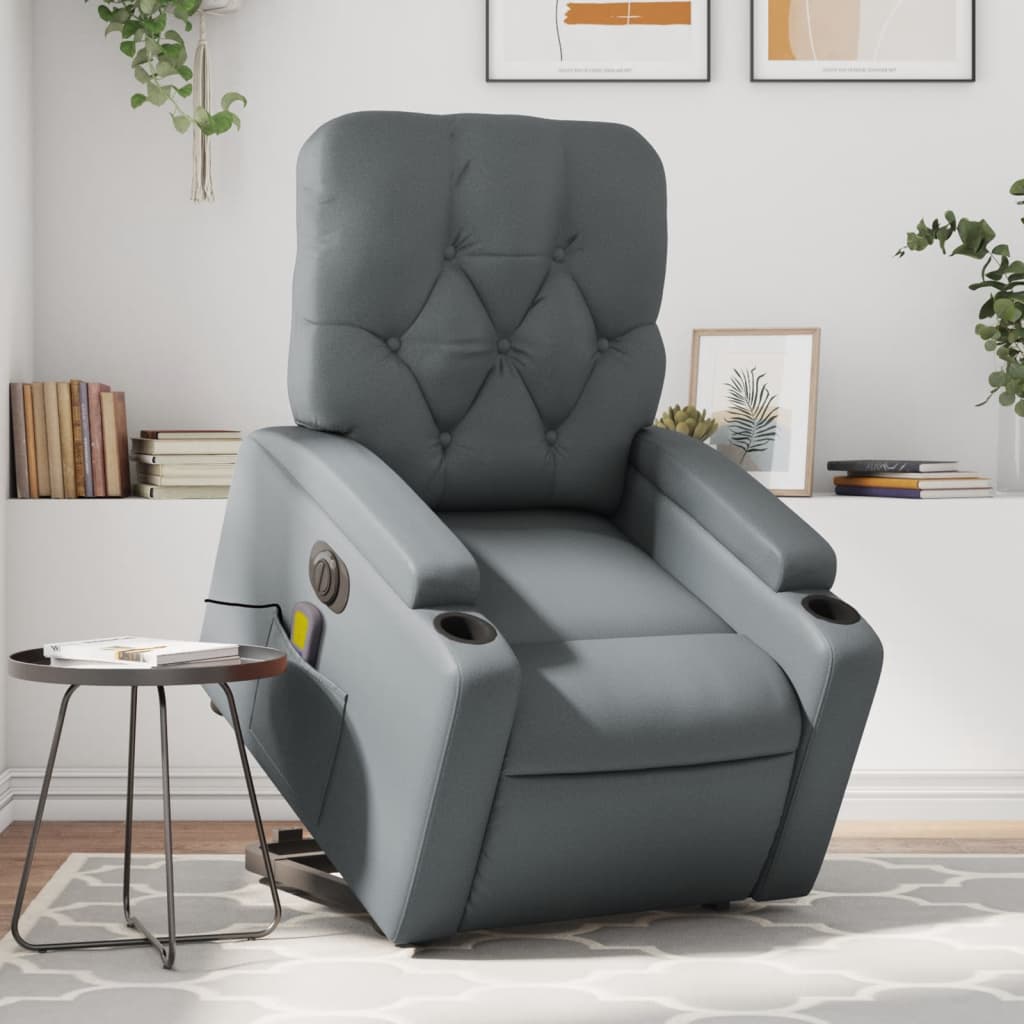 vidaXL Electric Stand up Massage Recliner Chair Gray Faux Leather-0