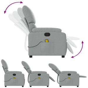 vidaXL Massage Recliner Chair Light Gray Fabric-3