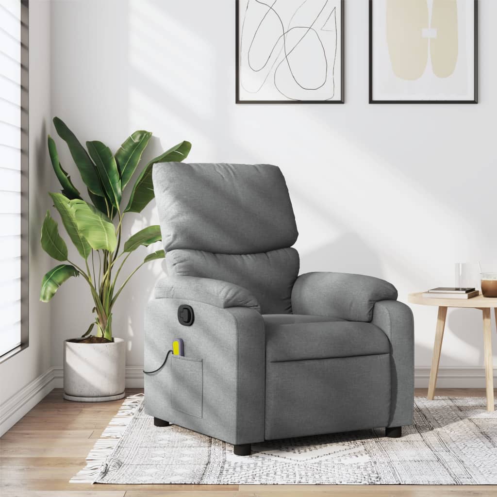 vidaXL Massage Recliner Chair Light Gray Fabric-0