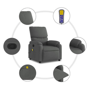 vidaXL Massage Recliner Chair Dark Gray Fabric-4