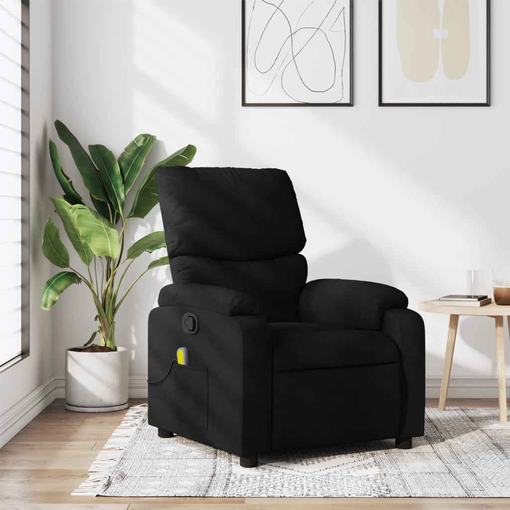 vidaXL Massage Recliner Chair Black Fabric-0