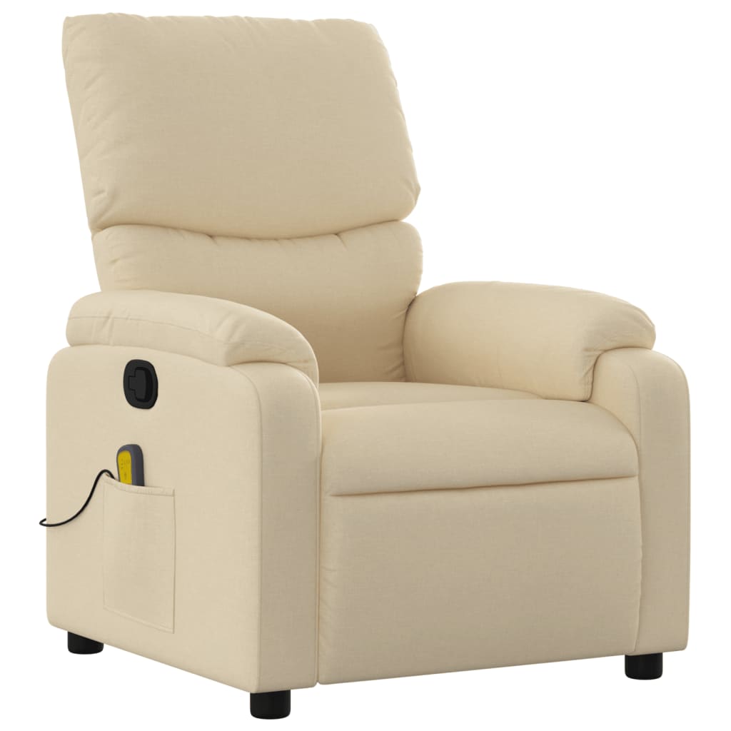 vidaXL Massage Recliner Chair Cream Fabric-1