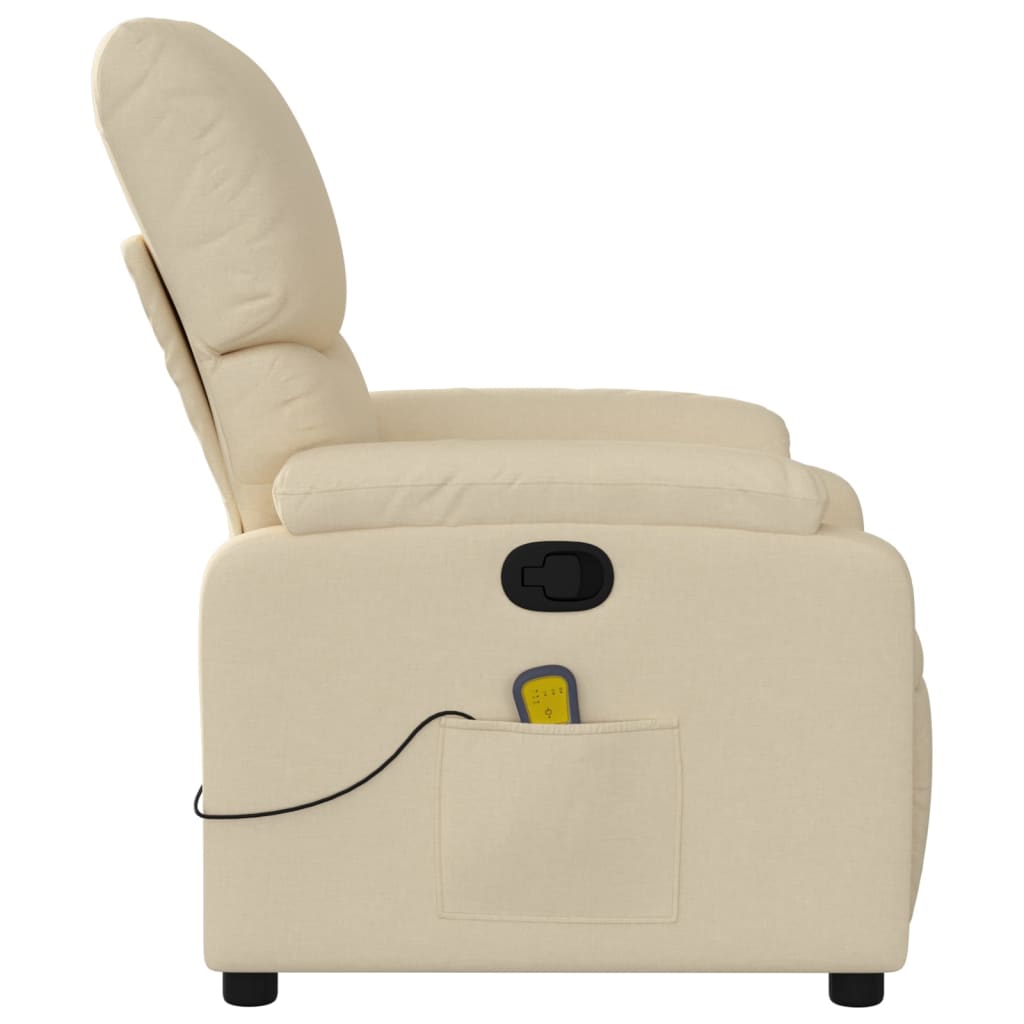 vidaXL Massage Recliner Chair Cream Fabric-6