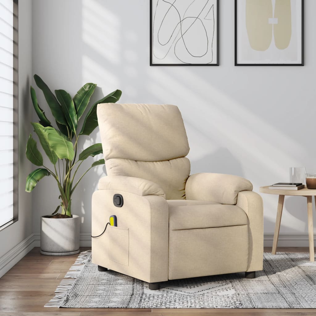 vidaXL Massage Recliner Chair Cream Fabric-0