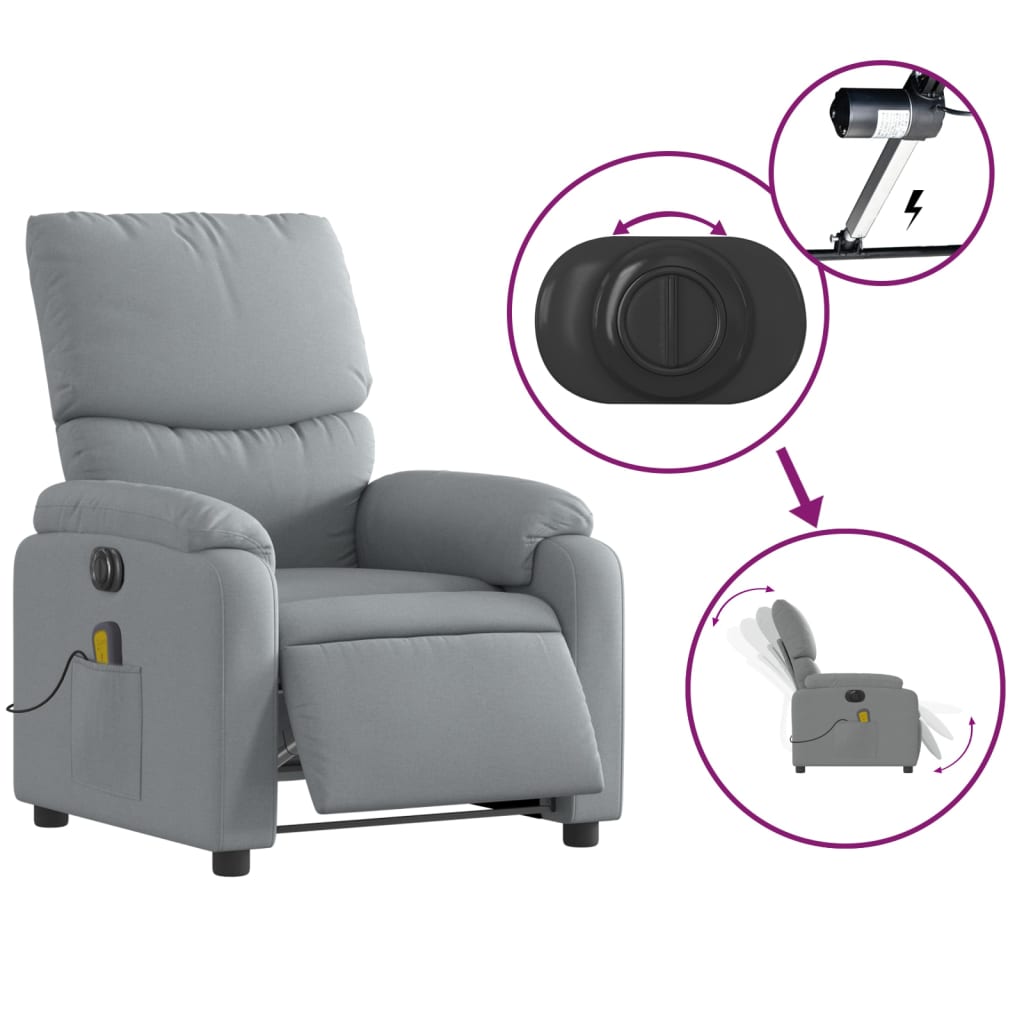 vidaXL Electric Massage Recliner Chair Light Gray Fabric-3