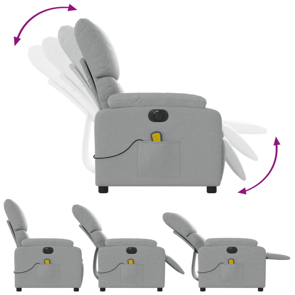 vidaXL Electric Massage Recliner Chair Light Gray Fabric-4