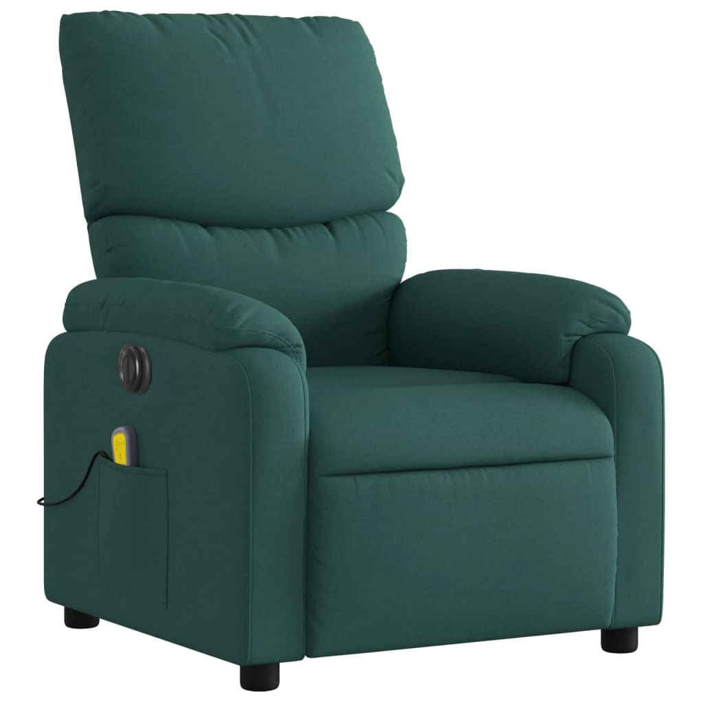 vidaXL Electric Massage Recliner Chair Dark Green Fabric-1