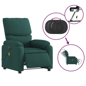 vidaXL Electric Massage Recliner Chair Dark Green Fabric-3