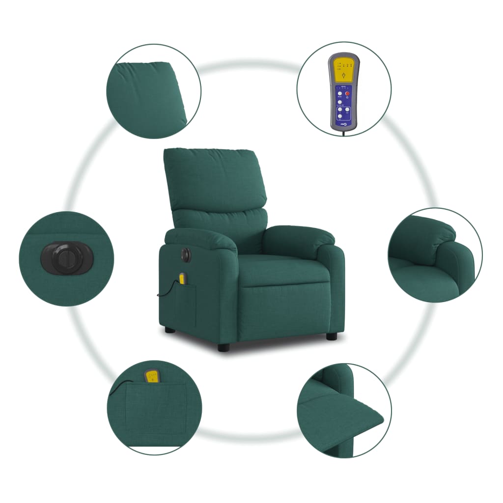 vidaXL Electric Massage Recliner Chair Dark Green Fabric-5