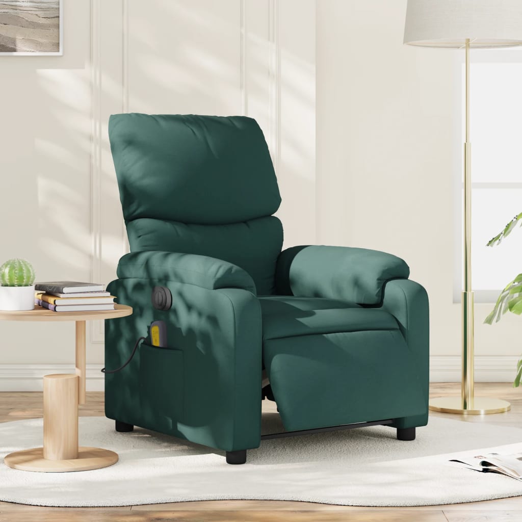 vidaXL Electric Massage Recliner Chair Dark Green Fabric-0