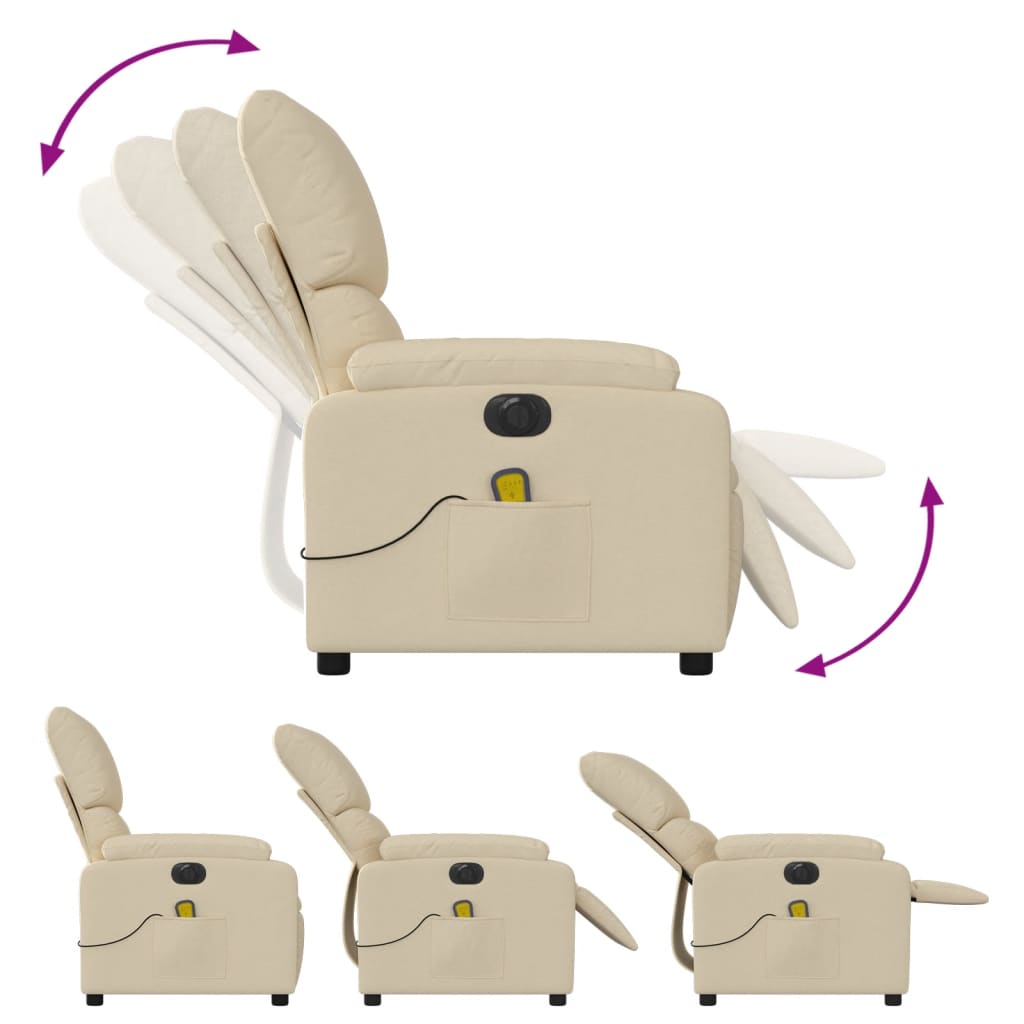 vidaXL Electric Massage Recliner Chair Cream Fabric-4