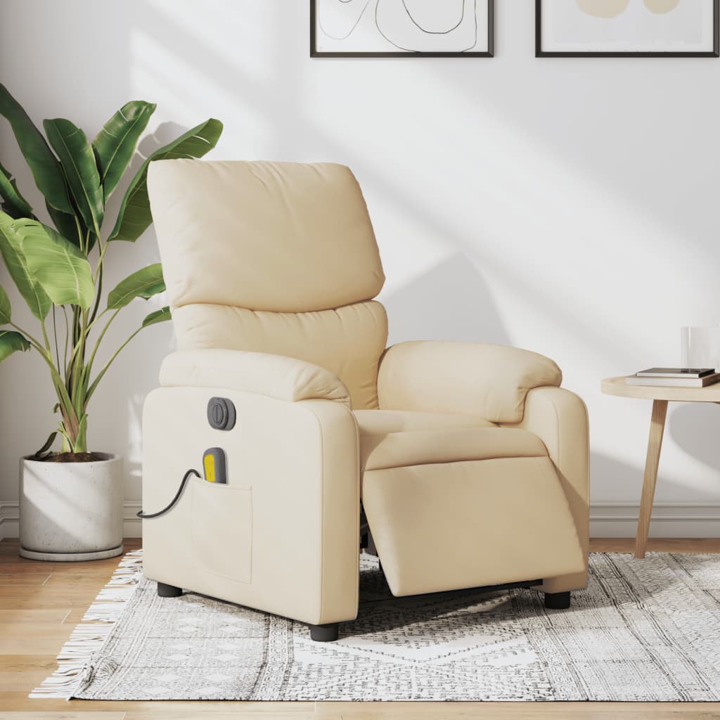 vidaXL Electric Massage Recliner Chair Cream Fabric-0