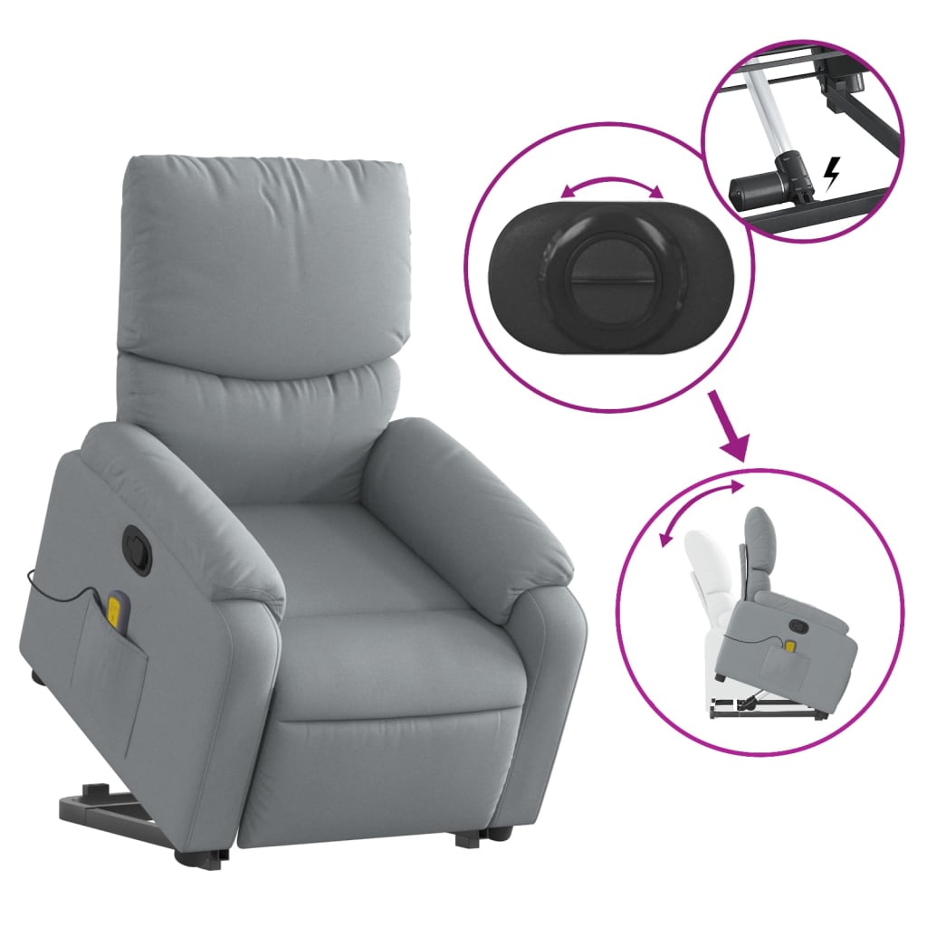 vidaXL Stand up Massage Recliner Chair Light Gray Fabric-3