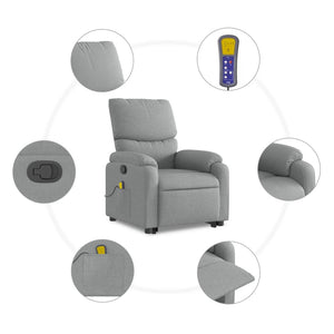 vidaXL Stand up Massage Recliner Chair Light Gray Fabric-5