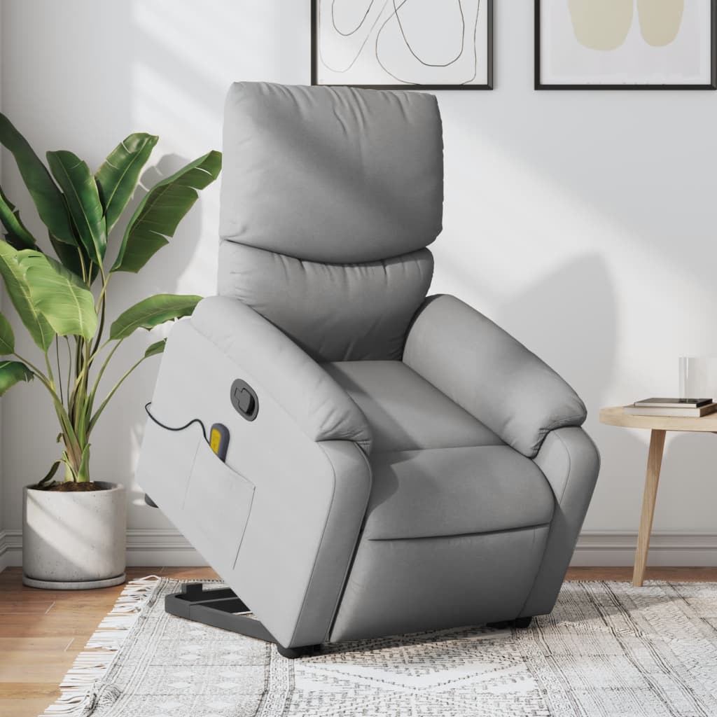 vidaXL Stand up Massage Recliner Chair Light Gray Fabric-0