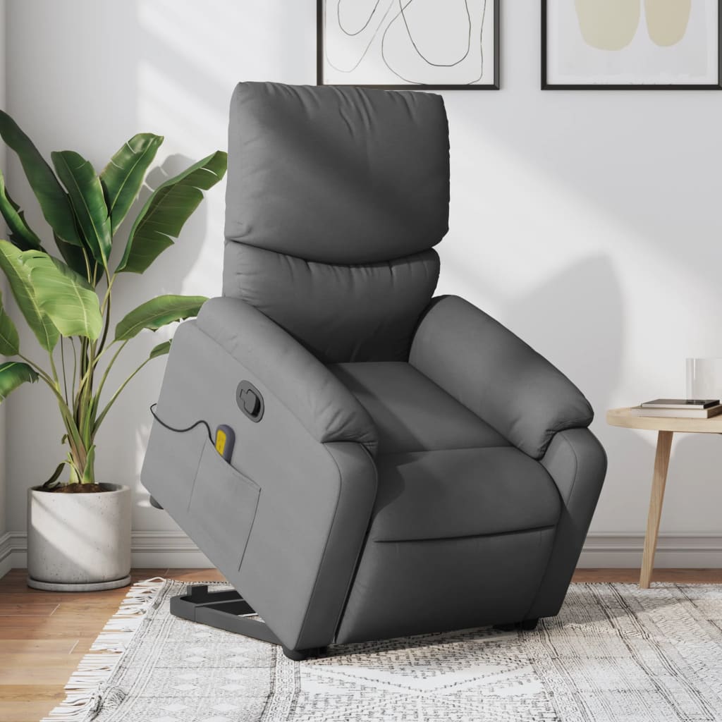 vidaXL Stand up Massage Recliner Chair Dark Gray Fabric-0