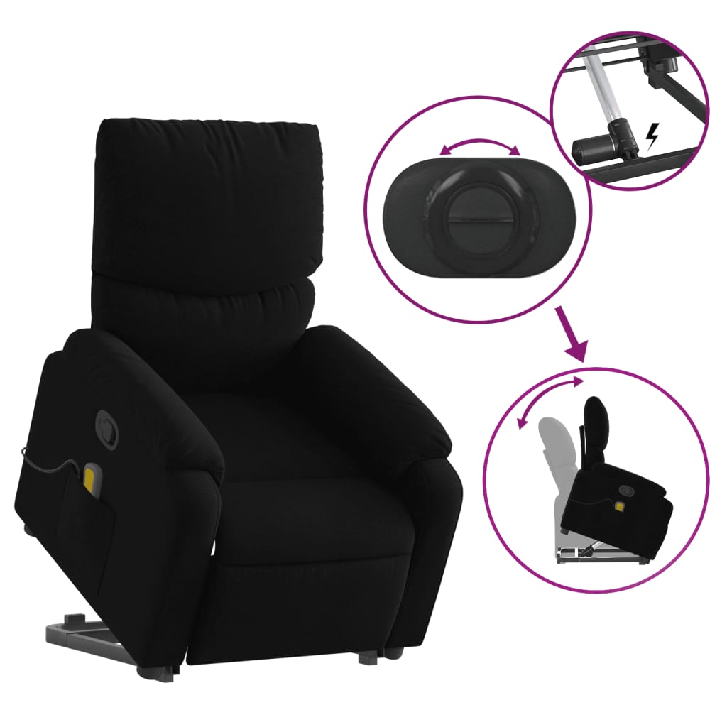 vidaXL Stand up Massage Recliner Chair Black Fabric-3