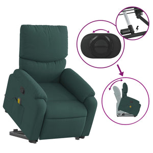 vidaXL Stand up Massage Recliner Chair Dark Green Fabric-3